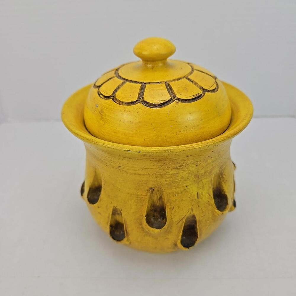 Vintage Italy 44/55 Nora Fenton Ceramic Jar Yellow with Lid Handmade
